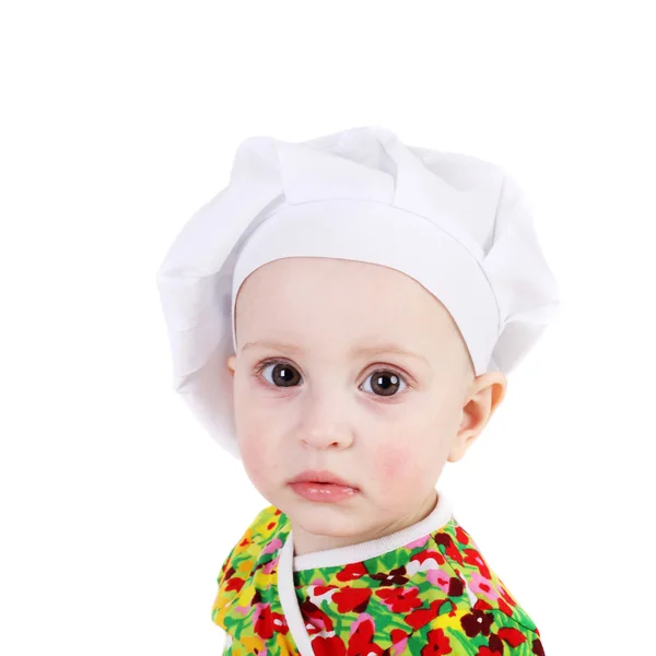 Pequeno bebê no cozinheiro cap — Fotografia de Stock