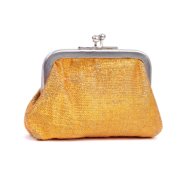 Altın çanta üzerinde beyaz izole — Stok fotoğraf