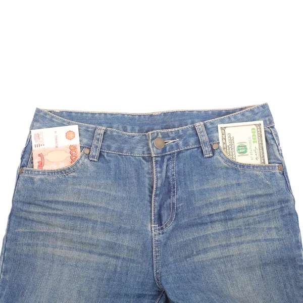 Money in jeans pockets — Stock Photo, Image