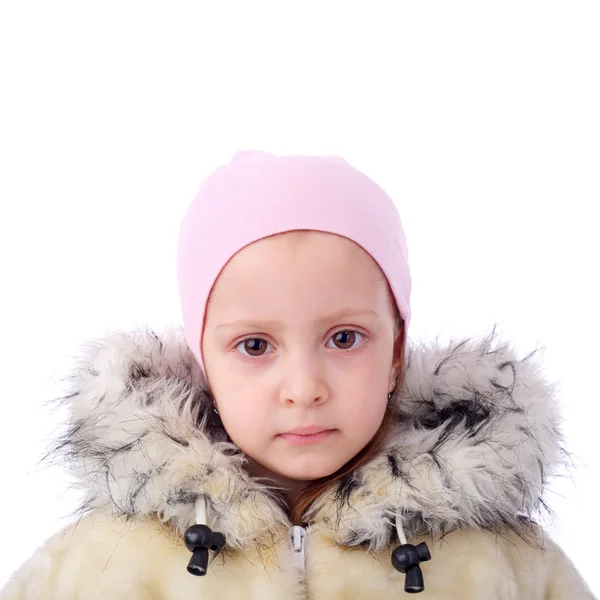 Little girl in winter fur coat — Stock Photo, Image