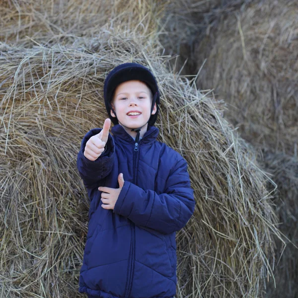 Malý chlapec na koňské farmě — Stock fotografie