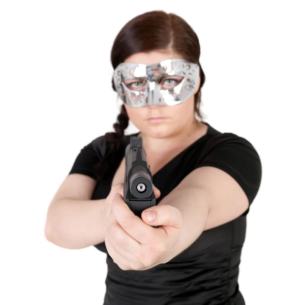 Young beautiful woman with gun — Stock Photo, Image