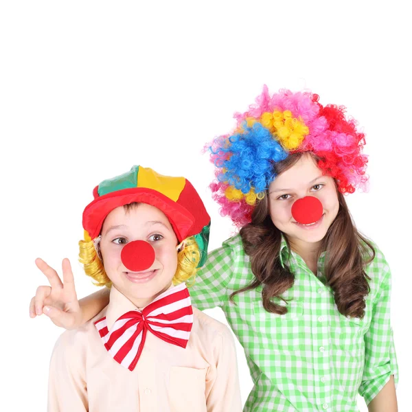 Children dressed as clowns — Stock Photo, Image