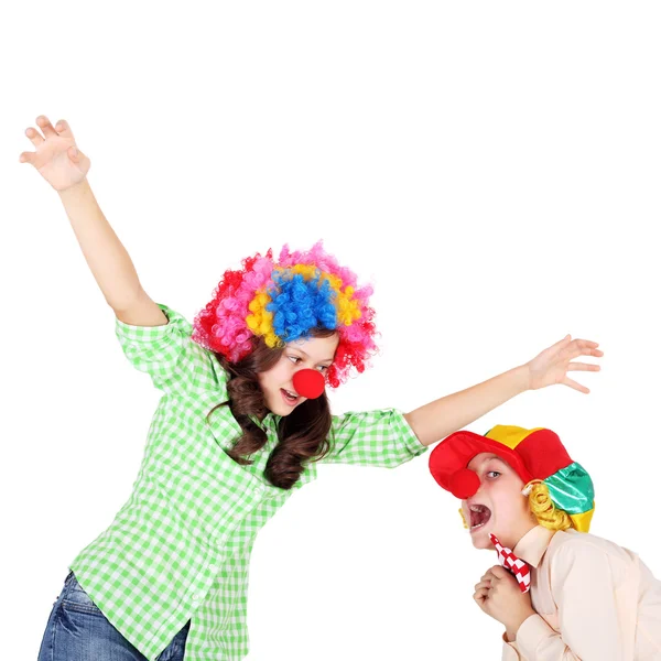 Children dressed as clowns — Stock Photo, Image