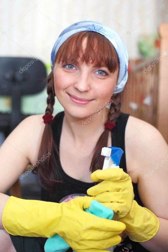 Young girl cleaning house absolutely Visible, not Young girl cleaning house happiness has