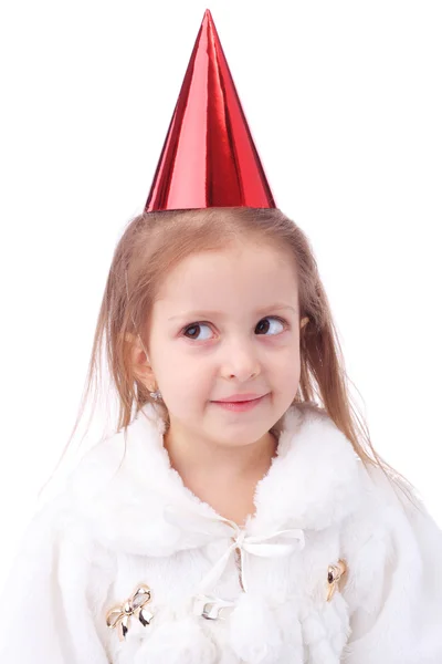 Menina usando boné de aniversário — Fotografia de Stock