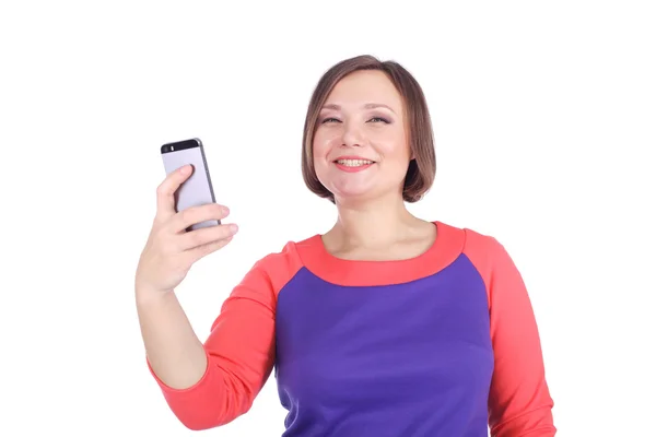Hübsche Frau macht Selfie — Stockfoto