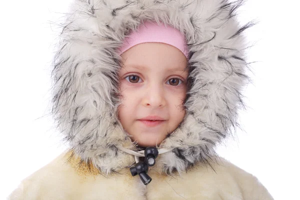 Menina no casaco de peles de inverno — Fotografia de Stock