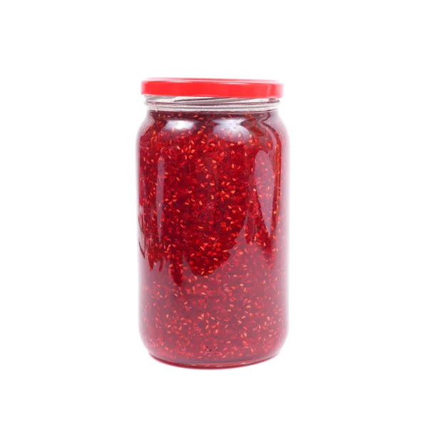 Raspberry jam in jar — Stock Photo, Image