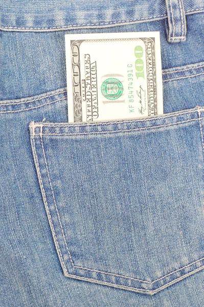 Bankovka 100 dolarů v kapse — Stock fotografie
