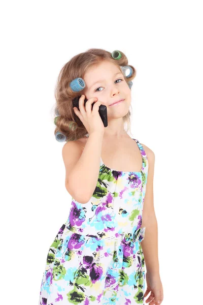 Funny little girl with mobile phone — Stock Photo, Image