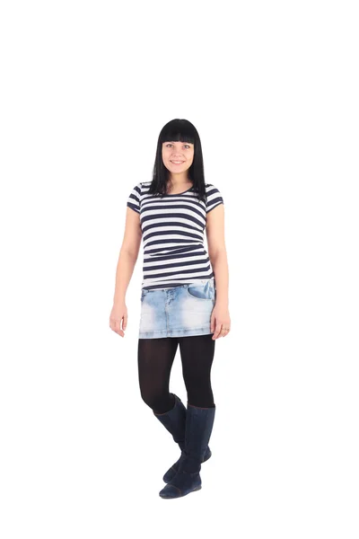 Jong meisje in striped shirt en rok — Stockfoto
