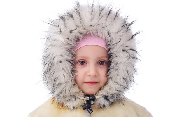 Κοριτσάκι σε γούνινο παλτό χειμώνα — Φωτογραφία Αρχείου