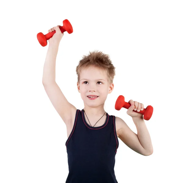 Niño pequeño entrenando con pesas —  Fotos de Stock