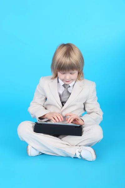 Little gentleman with tablet PC — Stock Photo, Image