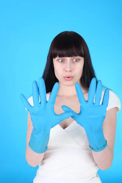 Pretty girl in rubber household gloves — Stock Photo, Image