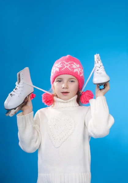 Pretty little girl with skates — Stock Photo, Image