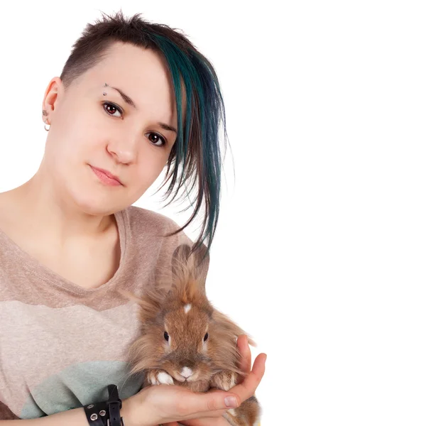 Adolescente con coniglio — Foto Stock