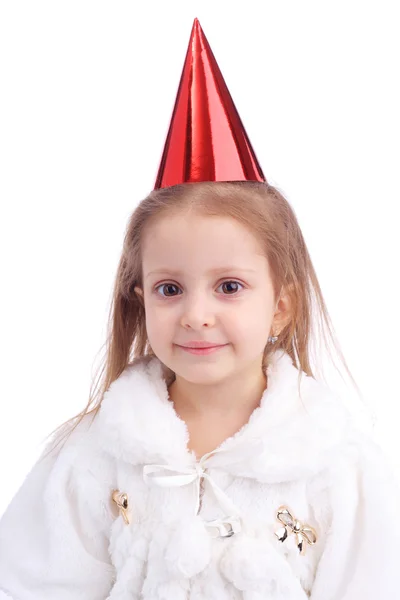 Bambina che indossa il cappello di compleanno — Foto Stock