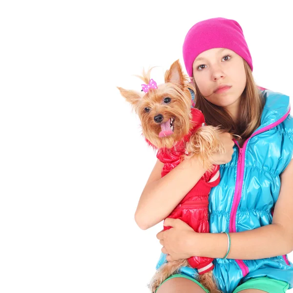 Girl and cute little dog — Stock Photo, Image