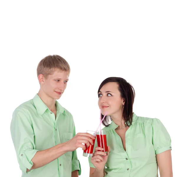 Junge und Mädchen trinken Saft — Stockfoto