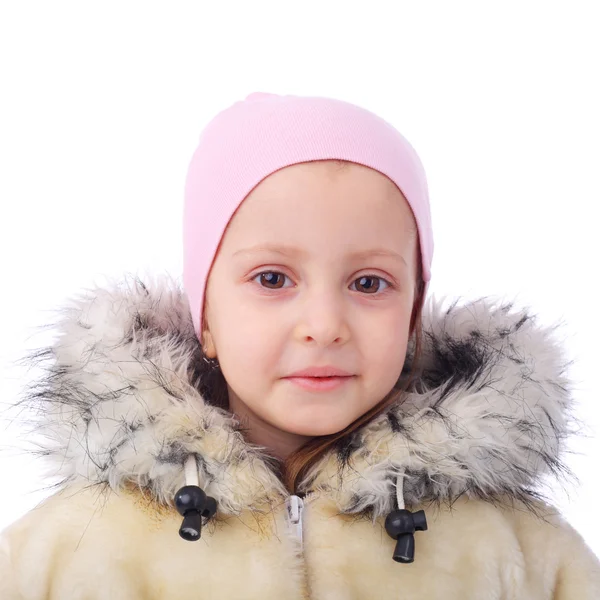 Little girl in winter fur coat — Stock Photo, Image