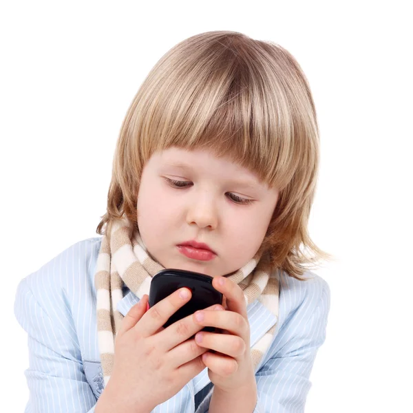 Schattig klein kind met mobiele telefoon — Stockfoto