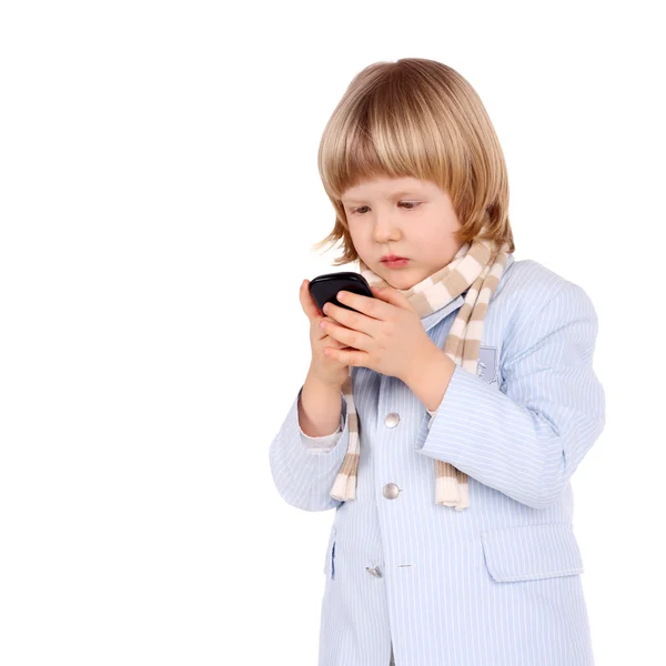 Lindo niño pequeño con teléfono móvil —  Fotos de Stock