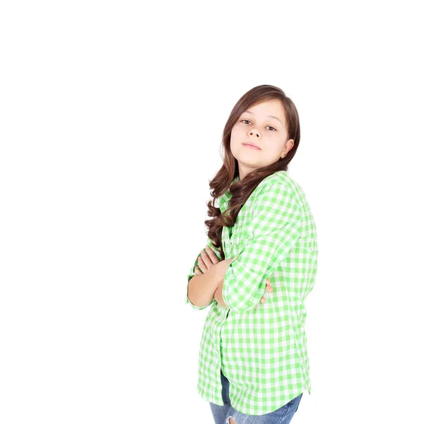 Bela menina adolescente em camisa quadriculada — Fotografia de Stock