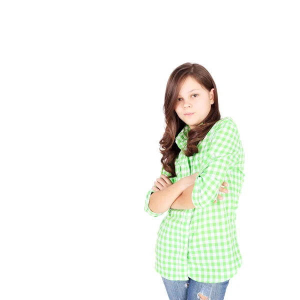 Bela menina adolescente em camisa quadriculada — Fotografia de Stock