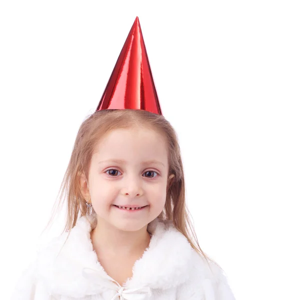Kis lány visel születésnapján kap — Stock Fotó