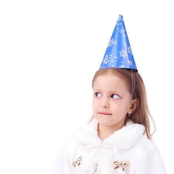 Malá holčička v novém roce čepici — Stock fotografie