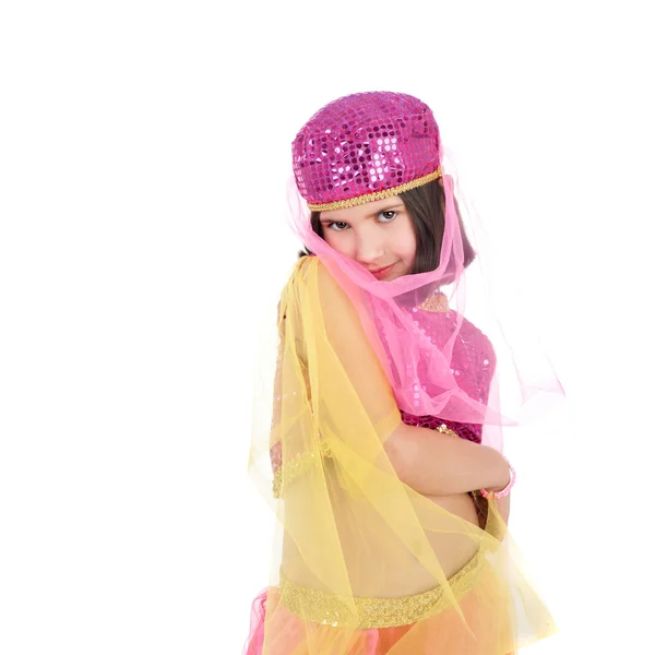 Pretty little girl dancing in costume — Stock Photo, Image