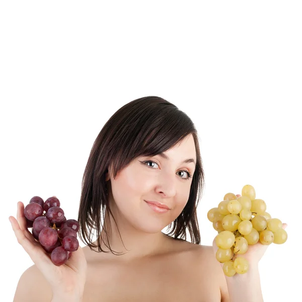 Jolie jeune fille avec des grappes de raisins — Photo