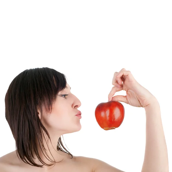 Krásná mladá dívka s červenými jablky — Stock fotografie