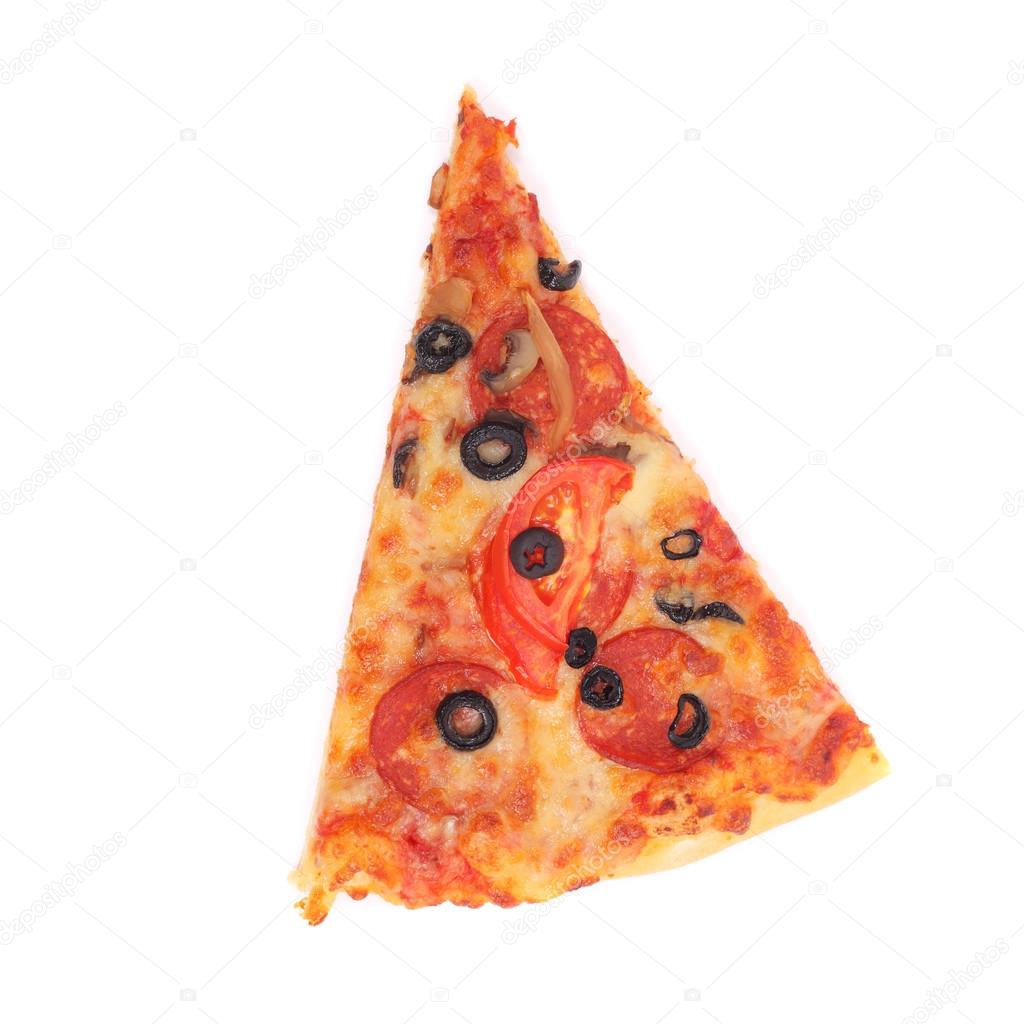 Slice of pizza on white