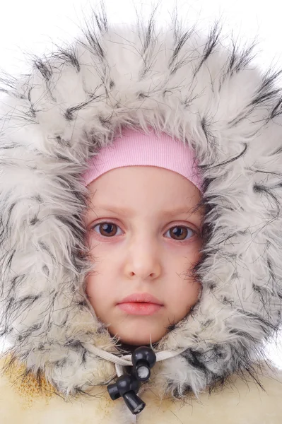 Little girl in winter fur coat — Stock Photo, Image