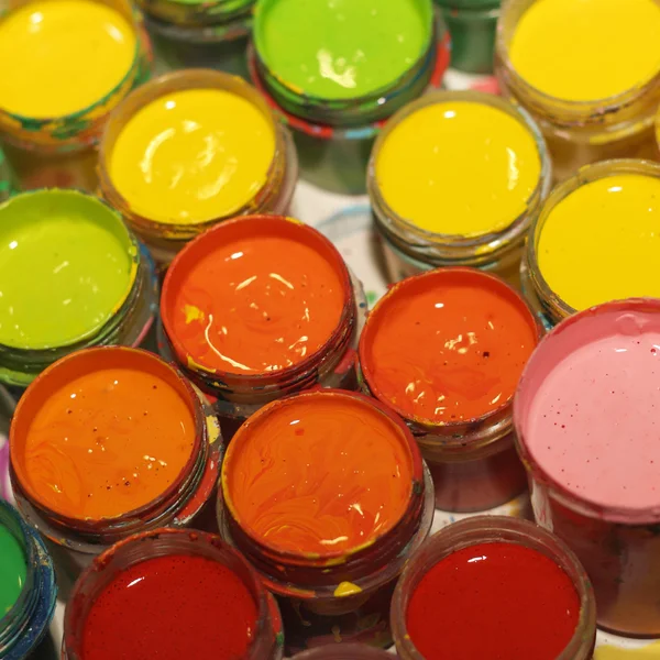 Tubes of acrylic colors paints — Stock Photo, Image
