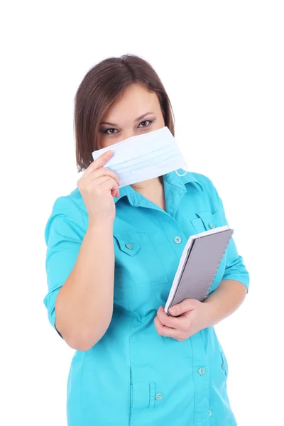 Médico muito feminino com máscara protetora — Fotografia de Stock