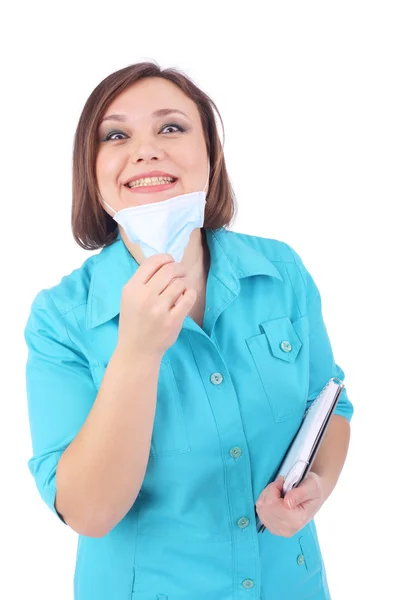 Pretty young doctor with protective mask — Stock Photo, Image