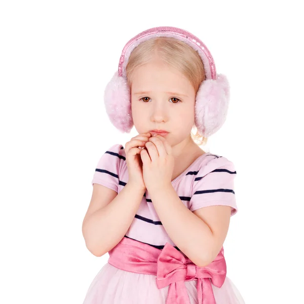 Dulce niño pequeño en auriculares de piel —  Fotos de Stock