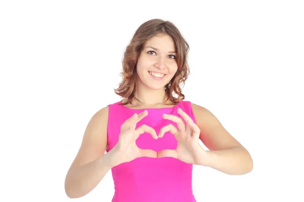 Pretty girl making heart symbol — Stock Photo, Image