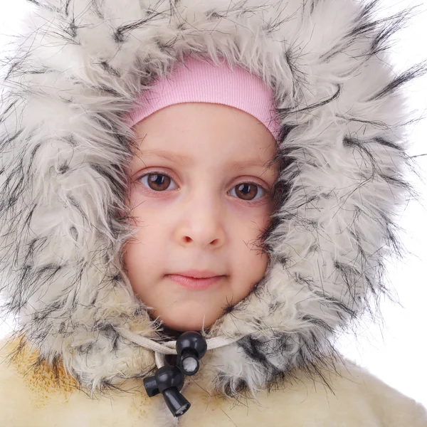 Little girl in winter fur coat — Stock Photo, Image