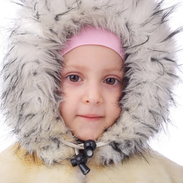 Little girl in winter fur coat — Stock Photo, Image