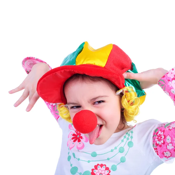 Enfant émotionnel en casquette de clown — Photo