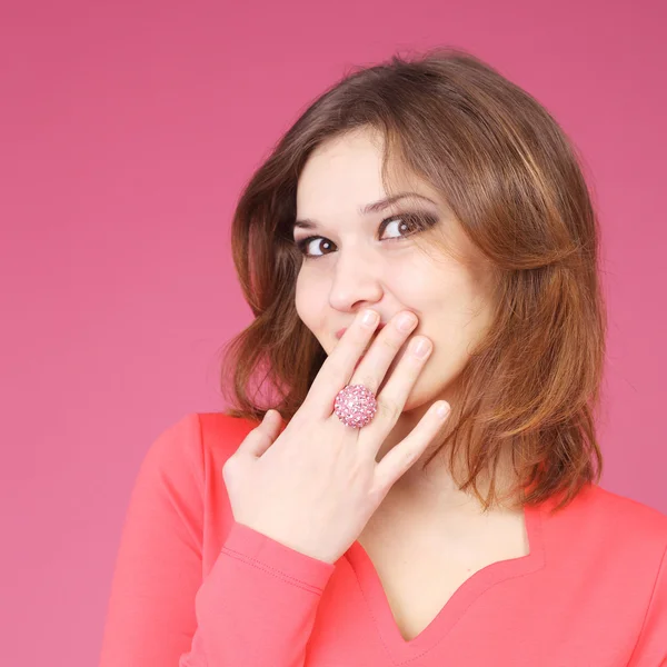 Pretty young girl wearing ring — Stock Photo, Image