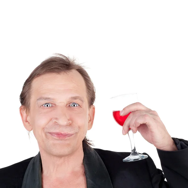 Midden oude mens met glas wijn — Stockfoto