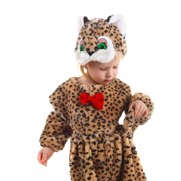 Klein kind in kostuum voor tiger — Stockfoto