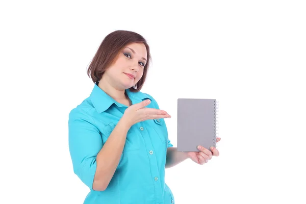 Jonge vrouw met het schrijven boek — Stockfoto