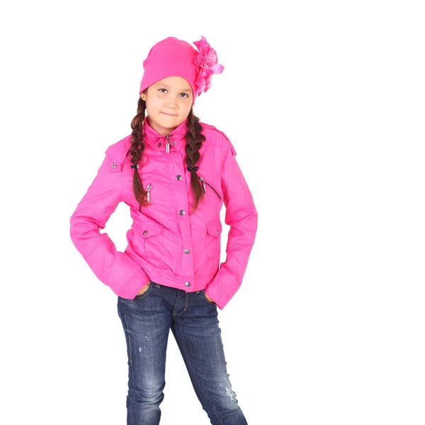 Hübsches kleines Kind in rosa Jacke — Stockfoto